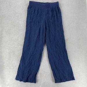 New Directions‎ Wide Leg Gauze PANTS Navy Blue Beachy Coastal Pull On Crochet